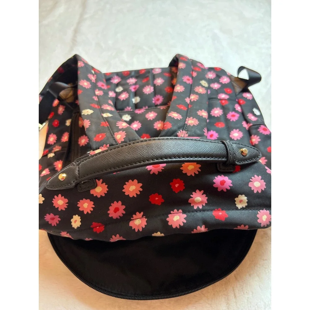 Michael Kors Abbey Nylon Backpack Black Pink Red Floral Daisy Print Gold Hardwar